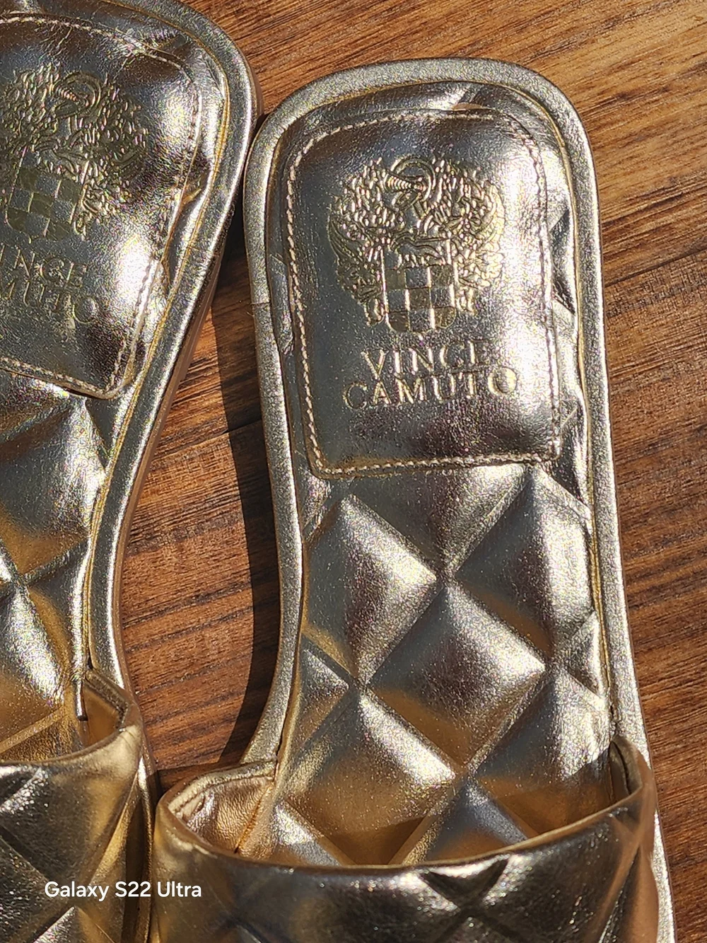 Brennda Women's Gold Leather Quilted Slide Sandal Size 8